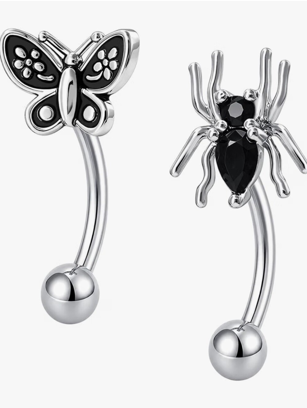 16G Silver Butterfly and Spider Piercings